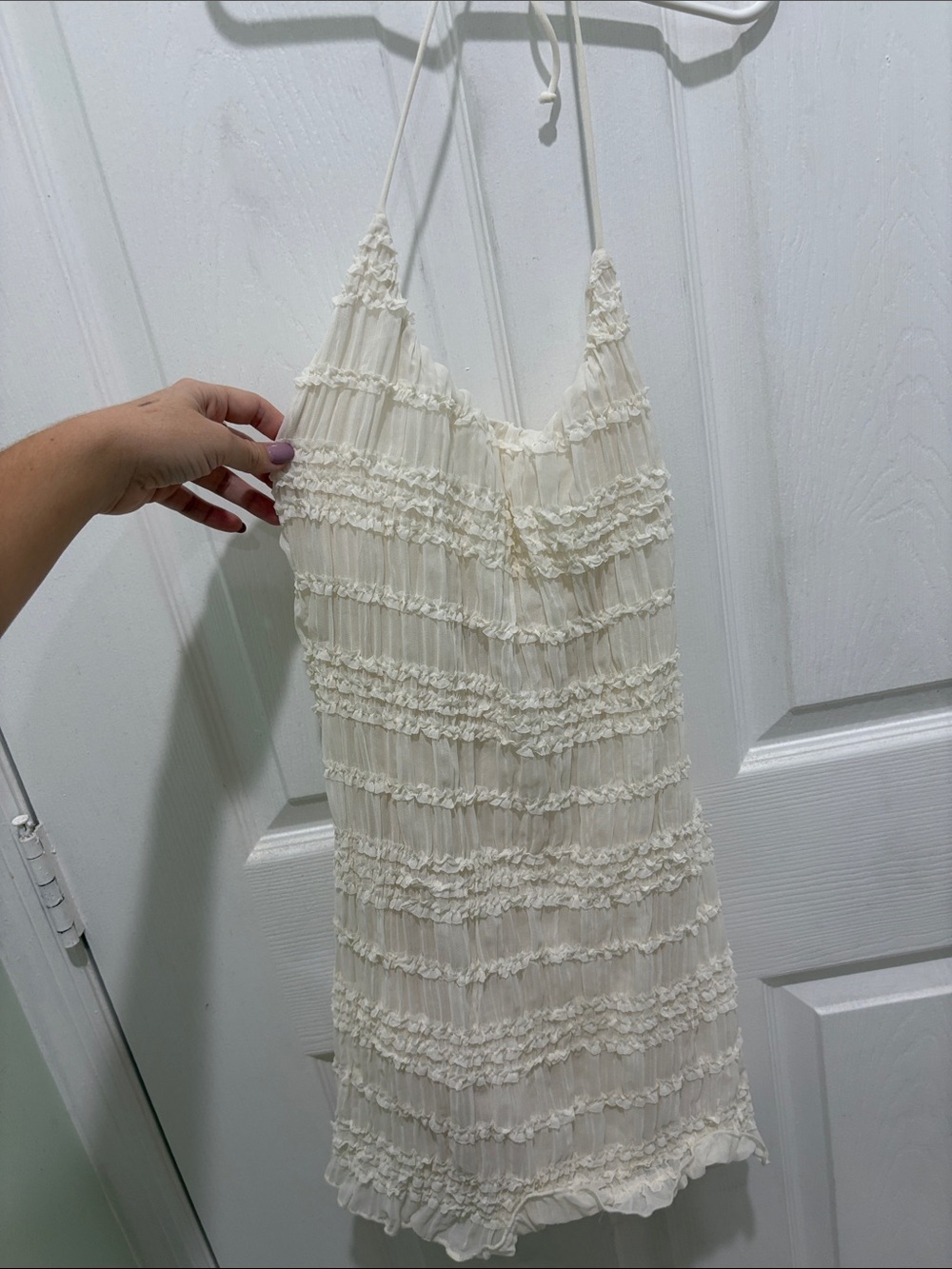 White Fox Boutique Cream Ruffle Mini Slip Dress